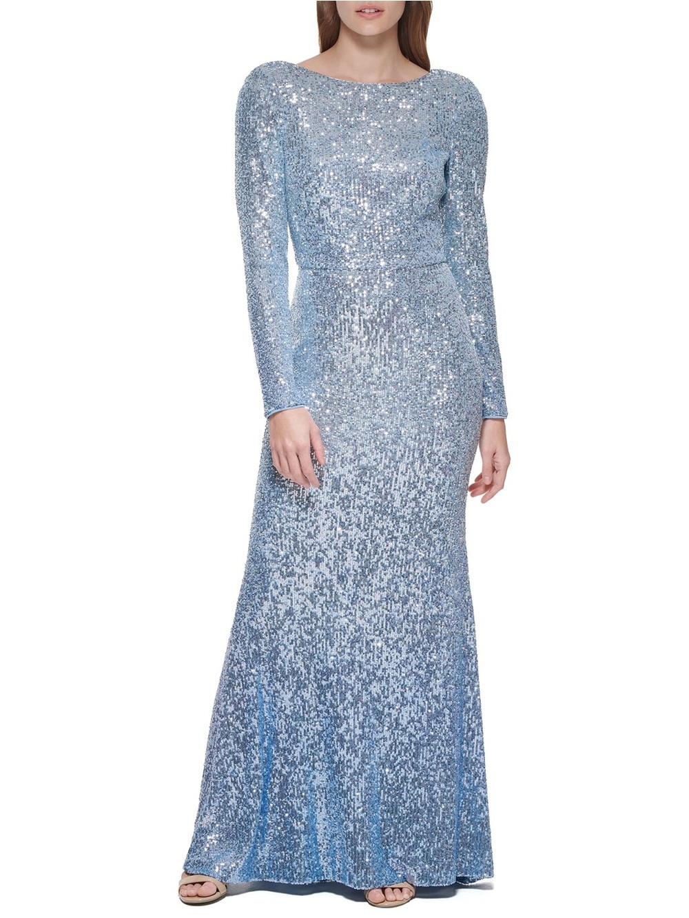Eliza J Blue Ombre Sequin Gown Long Sleeve Formal Dress Size 12
